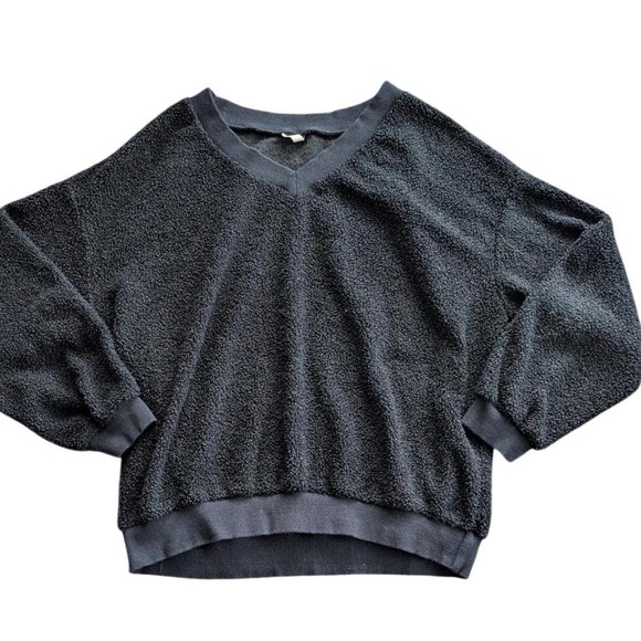 Wishlist Tops - WISHLIST Black Boucle Knit V-Neck Oversized Teddy Bear Sherpa Sweatshirt Sz S/M‎